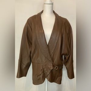 ADLER LEATHER DESIGNS 100% Leather Vintage Retro Crop Jacket in Brown